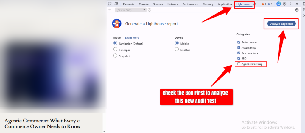 New Agentic Browsing Audit Test in Lighthouse