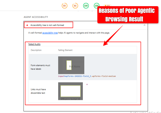 Poor Accessibility Tree Structure Results in Negative Agentic Browsing