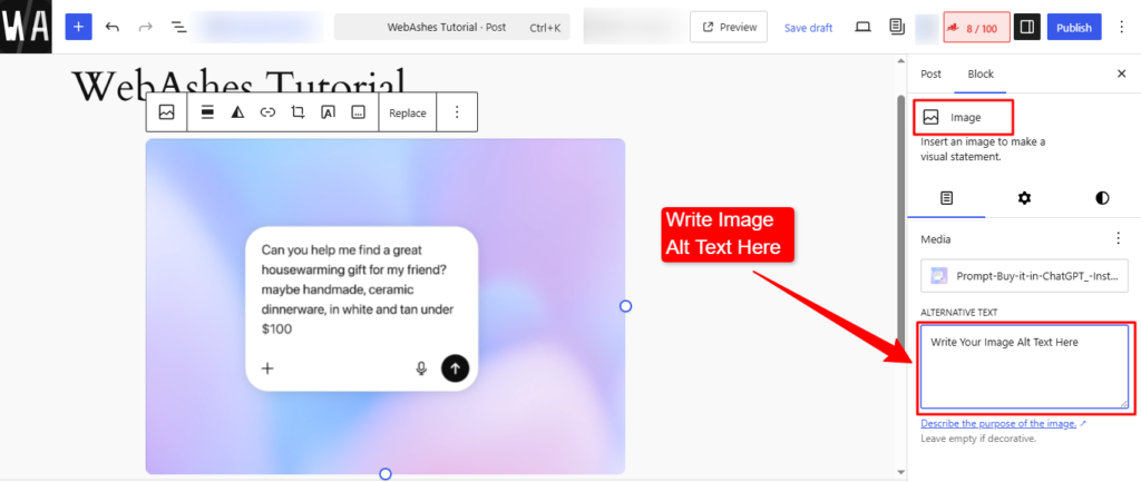Adding image alt text in block editor & Gutenberg