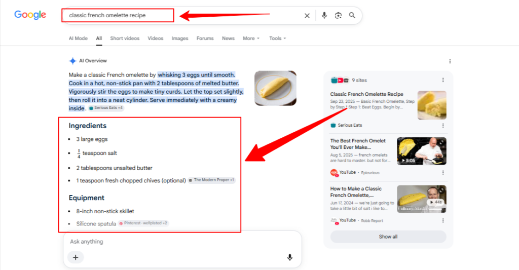 Recipe Featured Snippet Examples