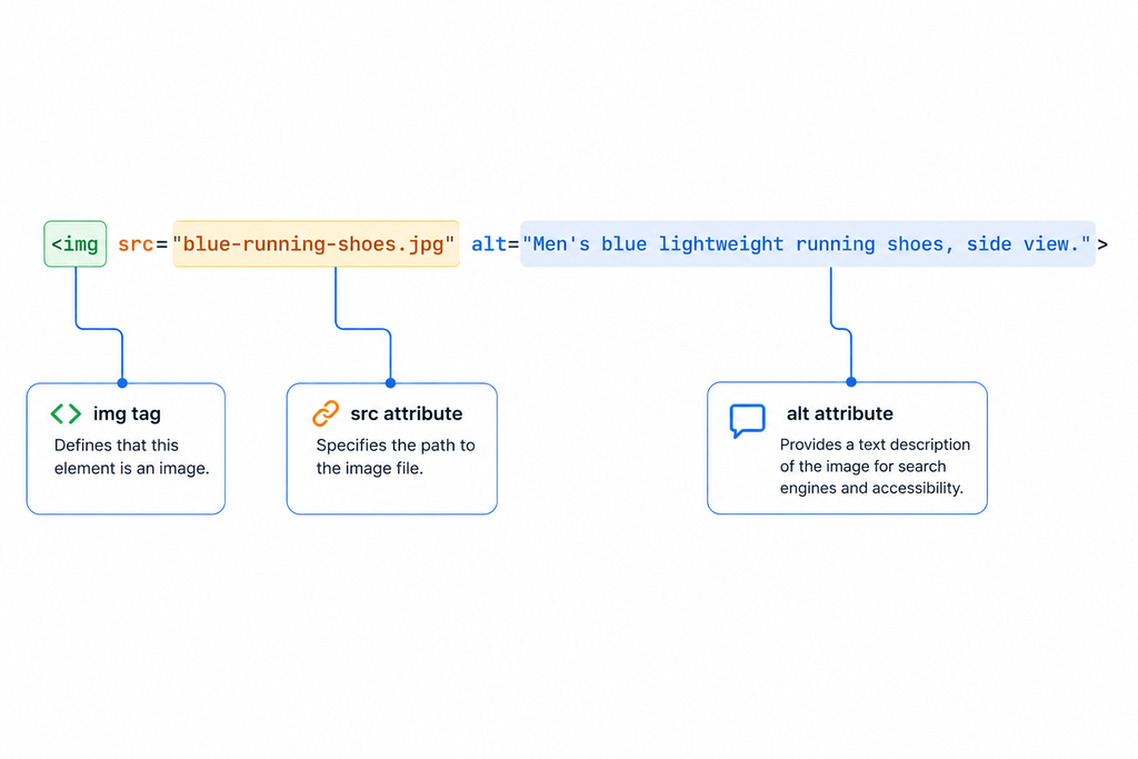 Image Alt text annotated diagram of one line of HTML