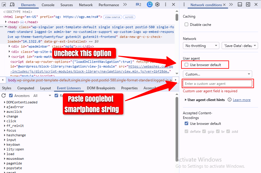 Switch User Agent to Googlebot 2