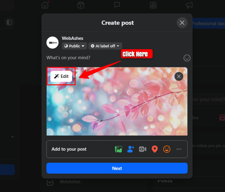 How to add facebook alt text to a new post on desktop