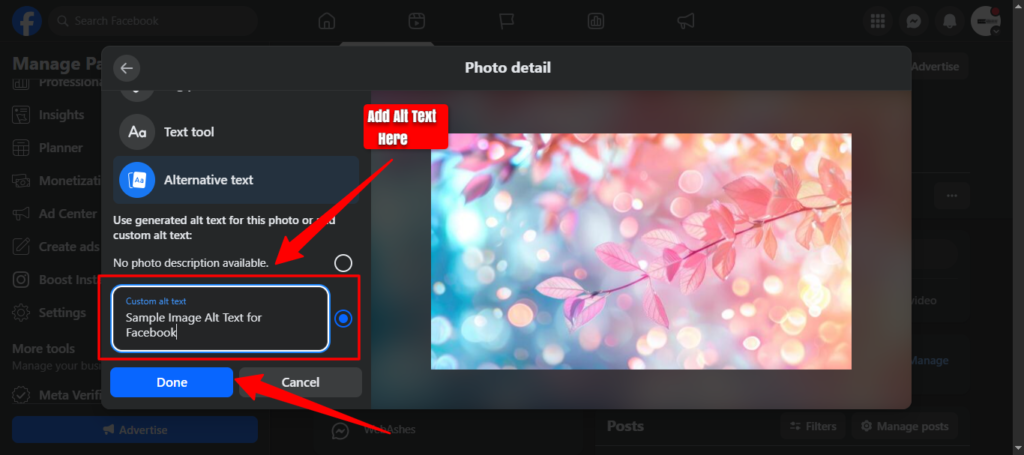 Alt Text to Facebook Images