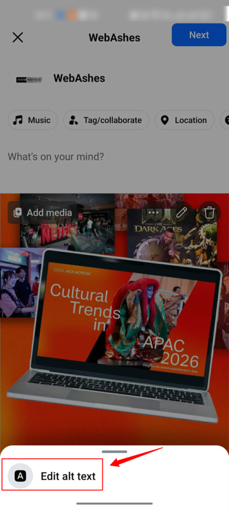add alt text to a new post on mobile